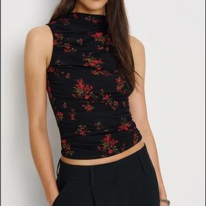 Floral Sleeveless Black Top
